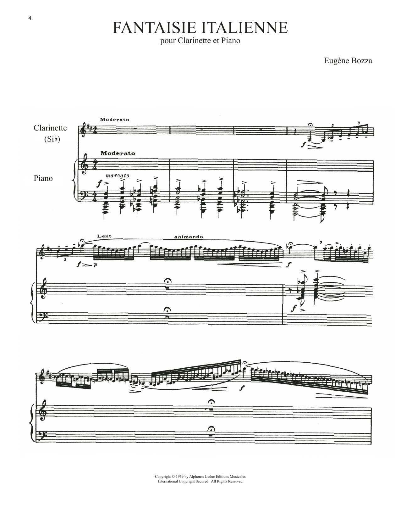 Download Eugene Bozza Fantaisie Italienne Sheet Music and learn how to play Clarinet and Piano PDF digital score in minutes