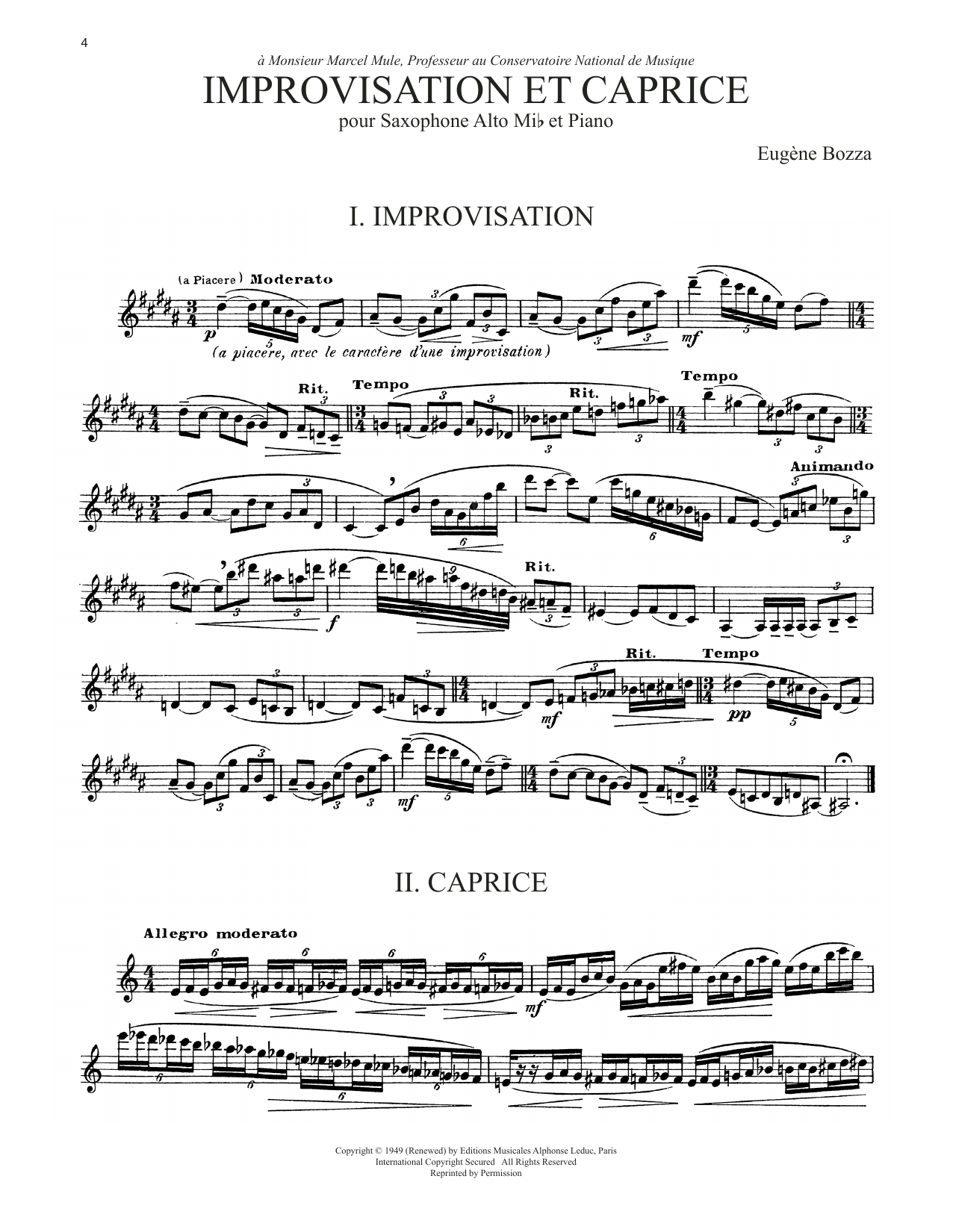Download Eugène Bozza Improvisation Et Caprice Sheet Music and learn how to play Alto Sax Solo PDF digital score in minutes
