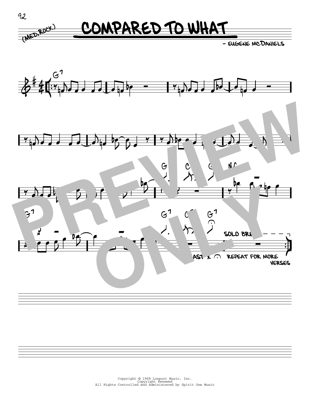 Download Eugene McDaniels Compared To What Sheet Music and learn how to play Real Book – Melody & Chords PDF digital score in minutes