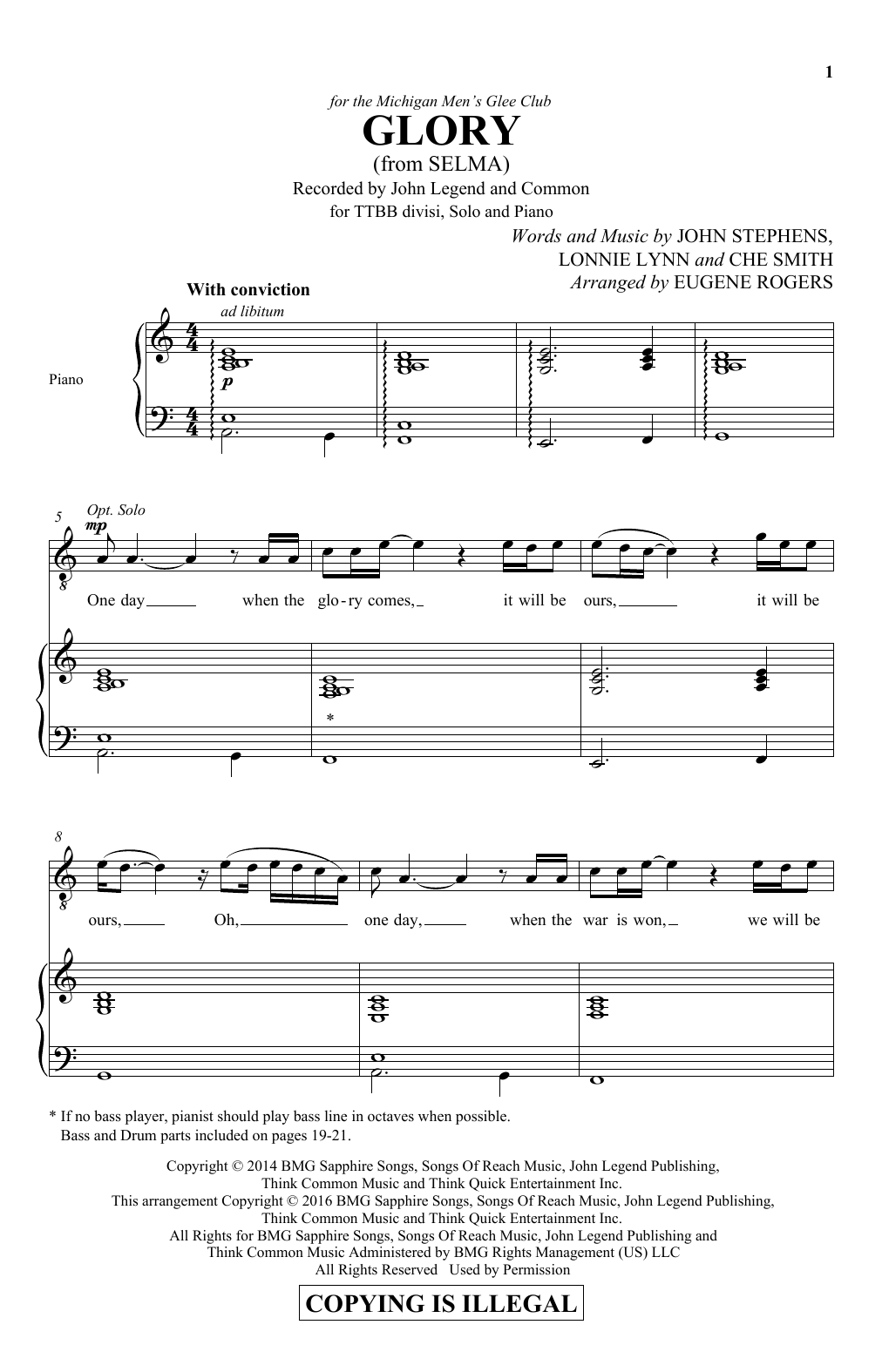 Download Common & John Legend Glory (arr. Eugene Rogers) Sheet Music and learn how to play TTBB PDF digital score in minutes