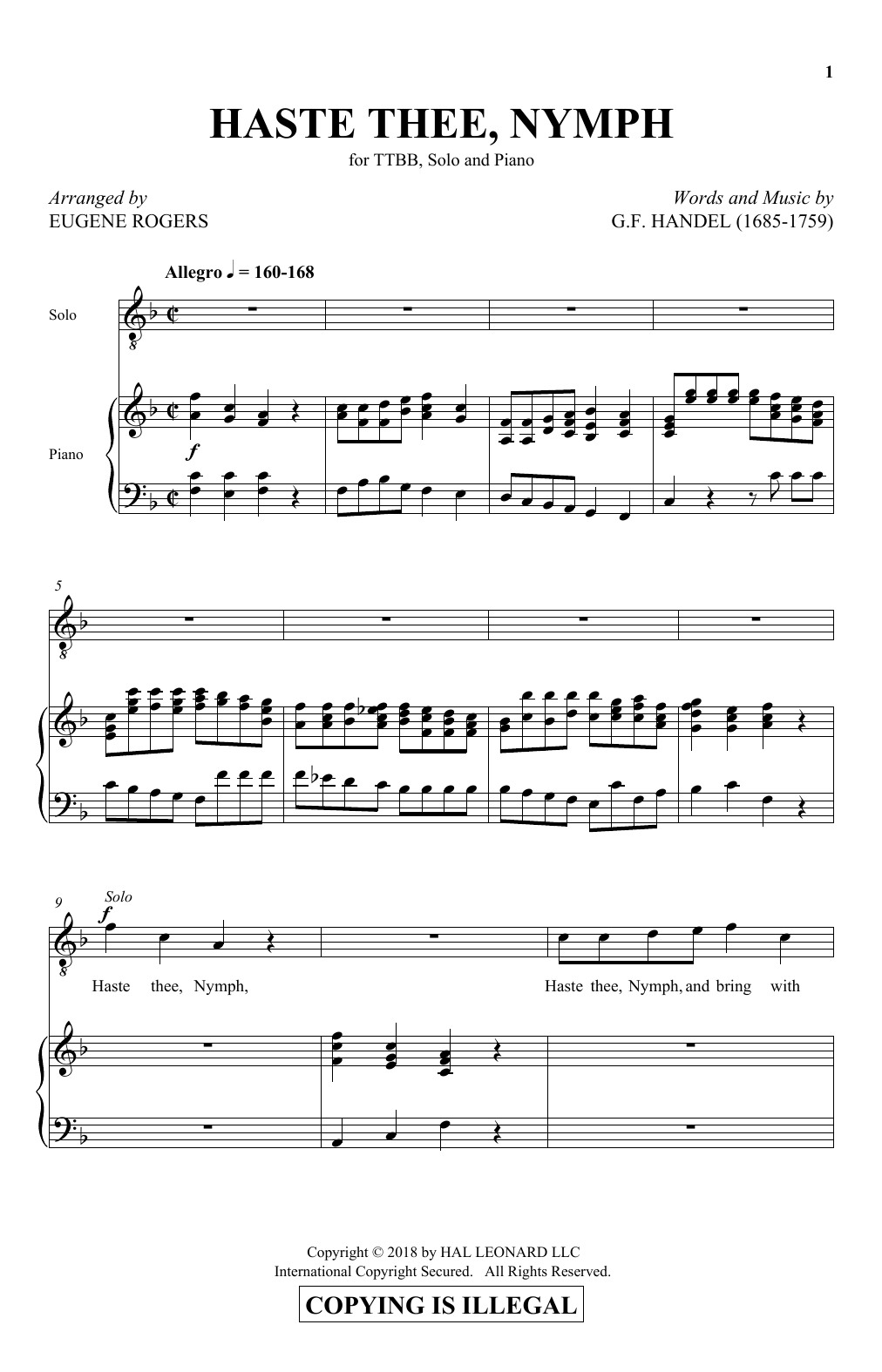 Download Eugene Rogers Haste Thee, Nymph Sheet Music and learn how to play TTBB PDF digital score in minutes
