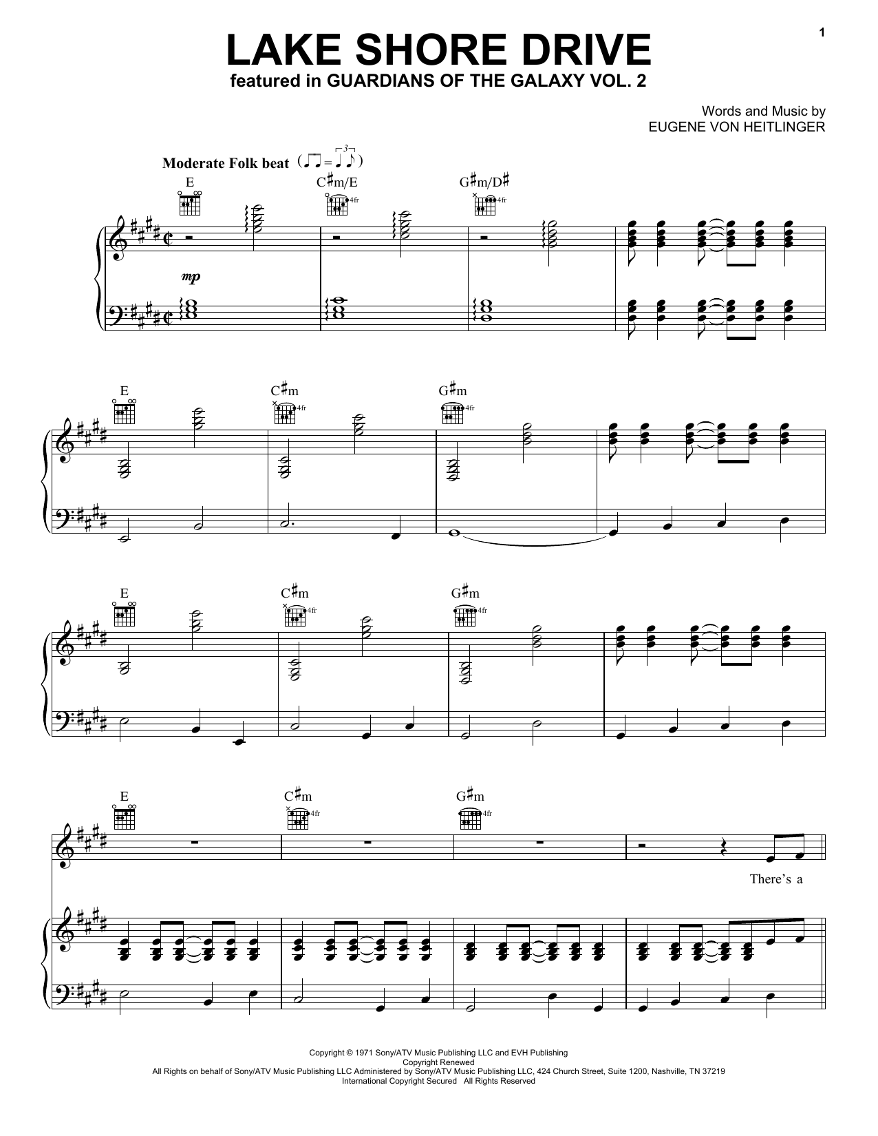 Download Eugene Von Heitlinger Lake Shore Drive Sheet Music and learn how to play Piano, Vocal & Guitar (Right-Hand Melody) PDF digital score in minutes