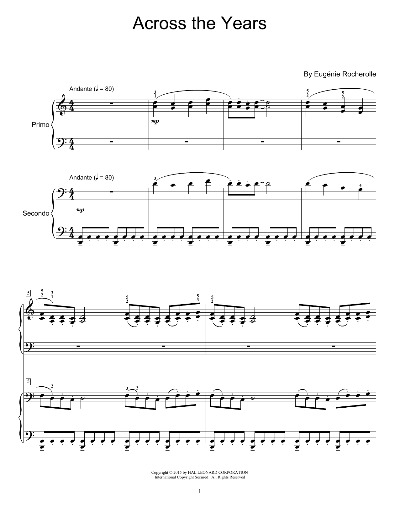 Download Eugenie Rocherolle Across The Years Sheet Music and learn how to play Piano Duet PDF digital score in minutes