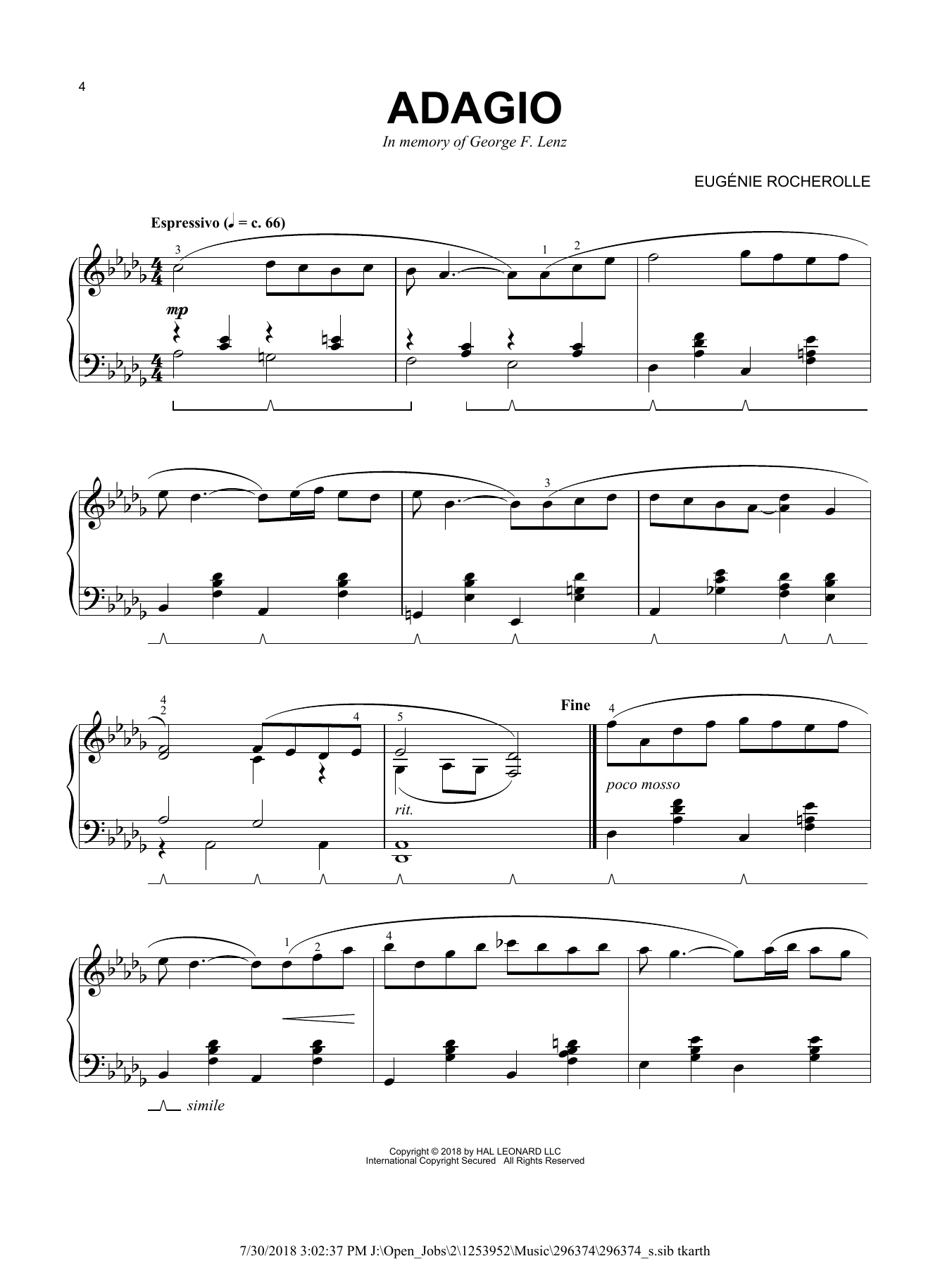Download Eugénie Rocherolle Adagio Sheet Music and learn how to play Piano Solo PDF digital score in minutes