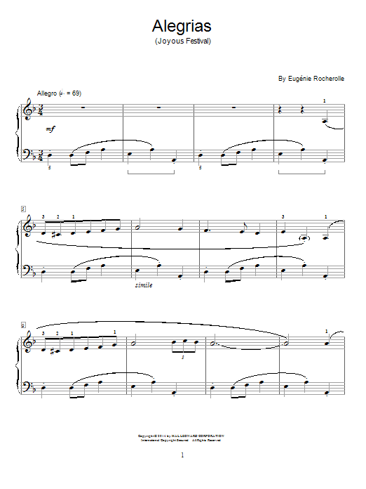 Download Eugenie Rocherolle Alegrias Sheet Music and learn how to play Easy Piano PDF digital score in minutes