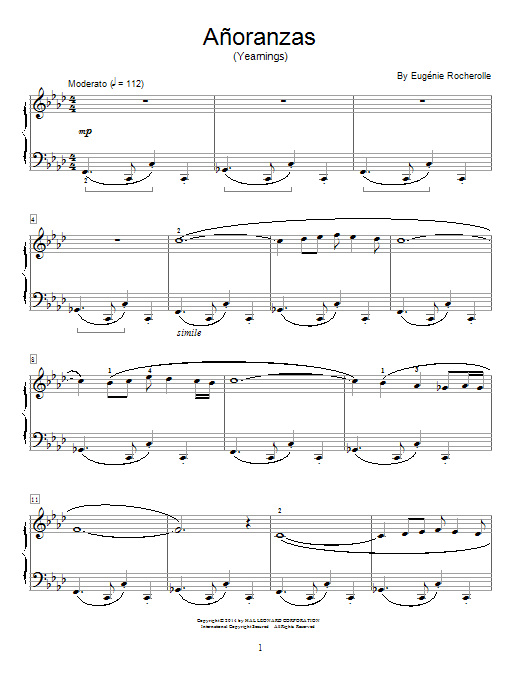 Download Eugenie Rocherolle Anoranzas Sheet Music and learn how to play Easy Piano PDF digital score in minutes