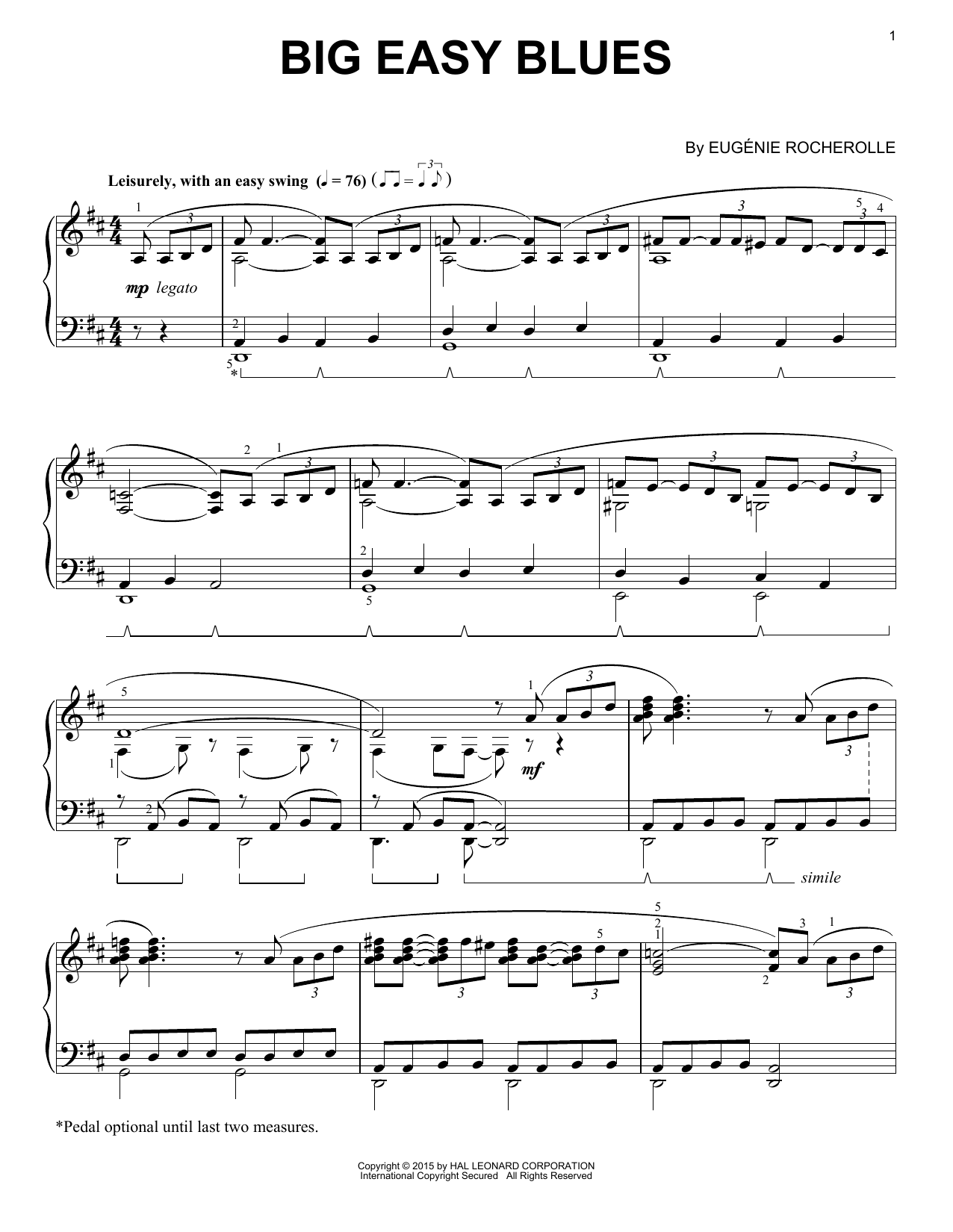 Download Eugenie Rocherolle Big Easy Blues Sheet Music and learn how to play Piano PDF digital score in minutes