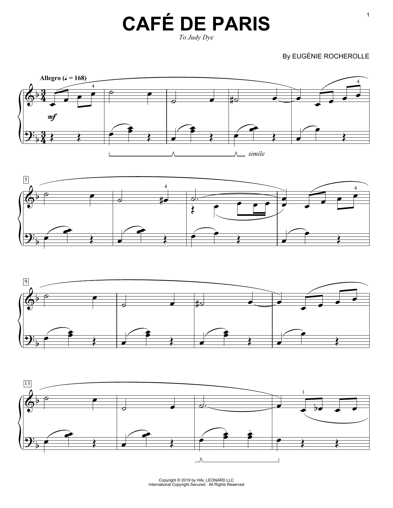 Download Eugénie Rocherolle Cafe de Paris Sheet Music and learn how to play Piano Solo PDF digital score in minutes