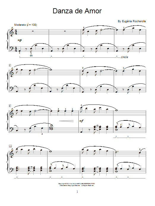 Download Eugenie Rocherolle Danza De Amor Sheet Music and learn how to play Easy Piano PDF digital score in minutes