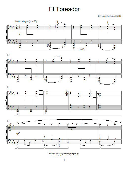 Download Eugenie Rocherolle El Toreador Sheet Music and learn how to play Easy Piano PDF digital score in minutes