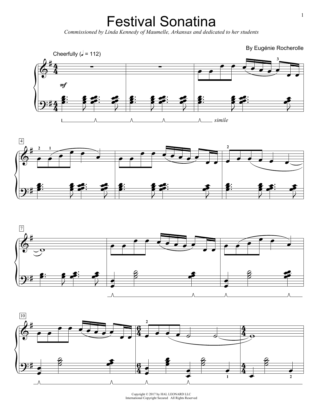 Download Eugenie Rocherolle Festival Sonatina Sheet Music and learn how to play Educational Piano PDF digital score in minutes
