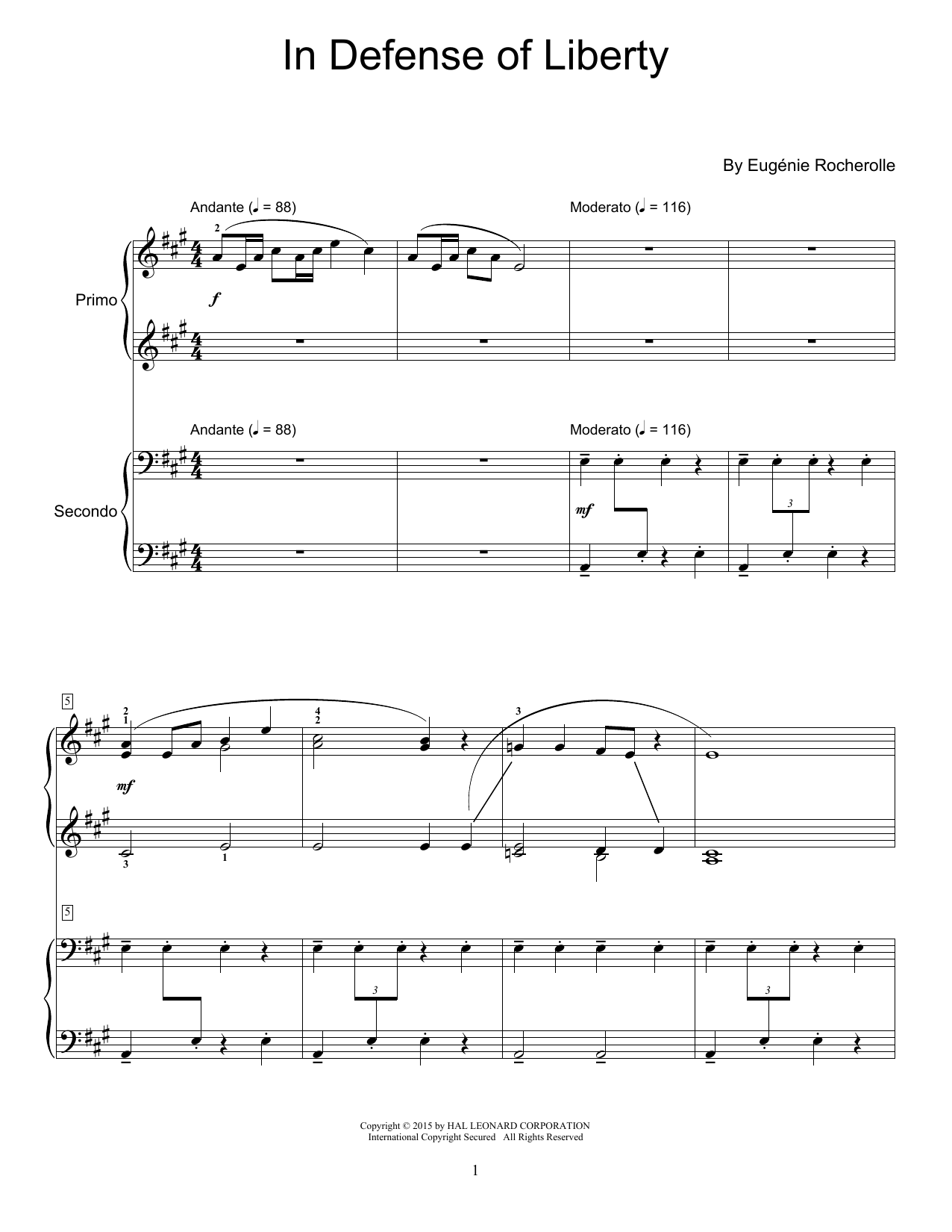 Download Eugenie Rocherolle In Defense Of Liberty Sheet Music and learn how to play Piano Duet PDF digital score in minutes