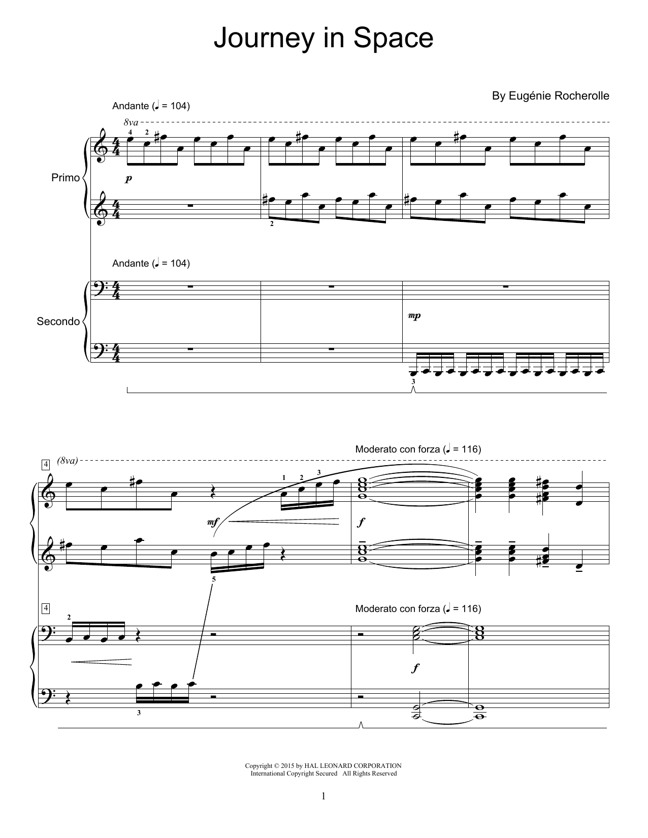Download Eugenie Rocherolle Journey In Space Sheet Music and learn how to play Piano Duet PDF digital score in minutes