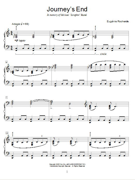 Download Eugenie Rocherolle Journey's End Sheet Music and learn how to play Easy Piano PDF digital score in minutes