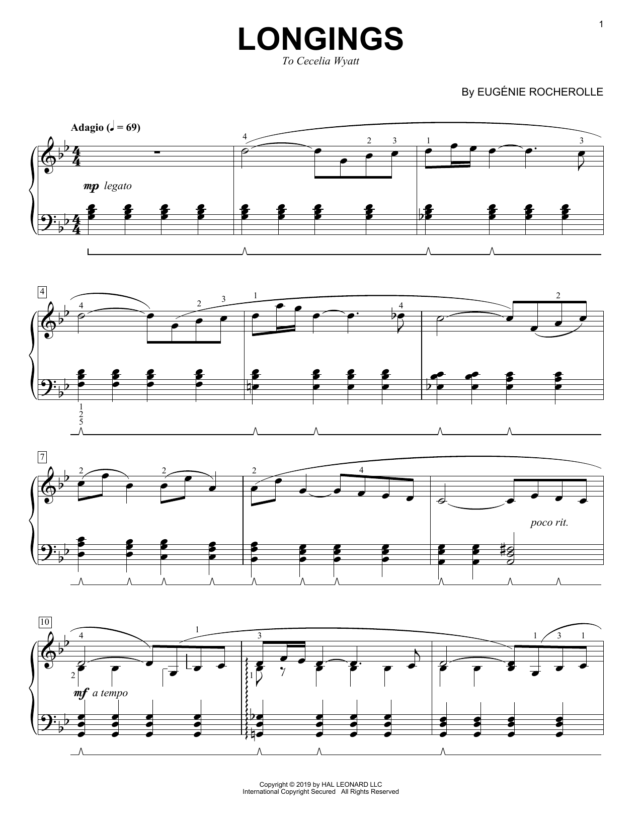 Download Eugénie Rocherolle Longings Sheet Music and learn how to play Piano Solo PDF digital score in minutes