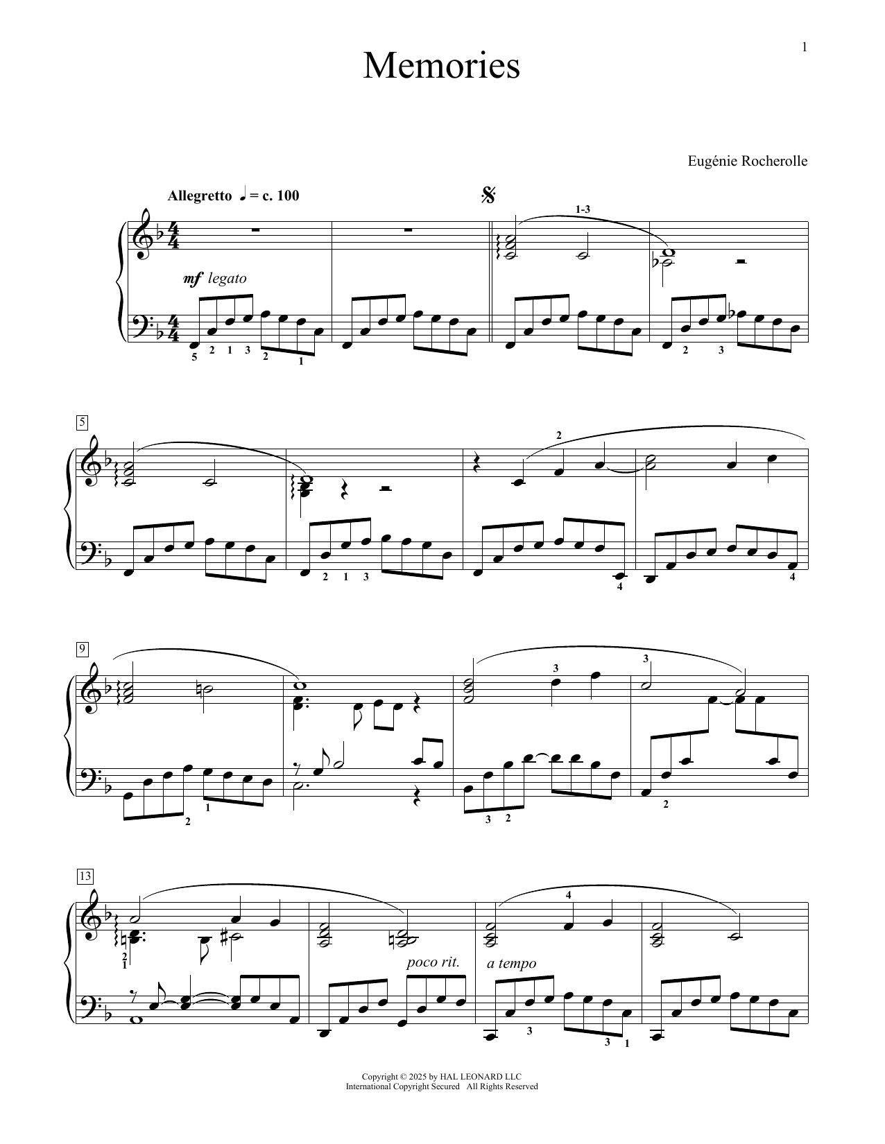 Download Eugenie Rocherolle Memories Sheet Music and learn how to play Educational Piano PDF digital score in minutes