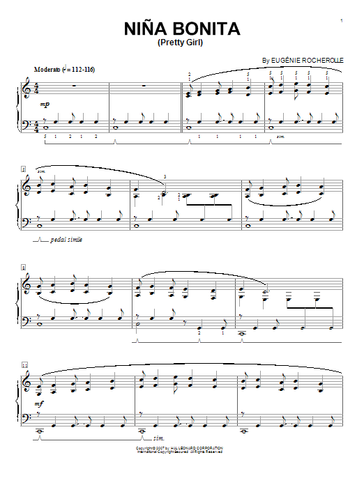 Download Eugenie Rocherolle Nina Bonita (Pretty Girl) Sheet Music and learn how to play Piano PDF digital score in minutes