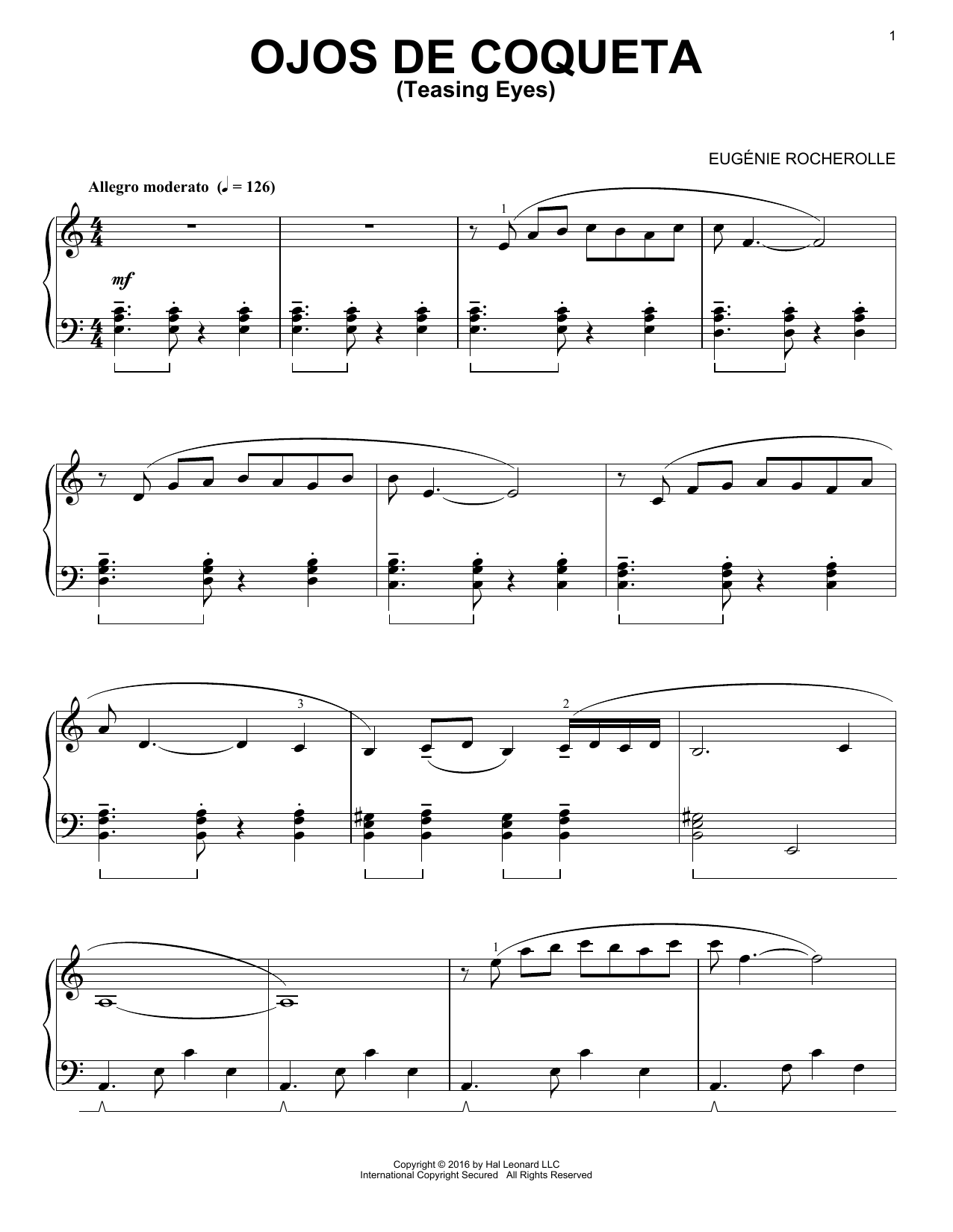 Download Eugénie Rocherolle Ojos De Coqueta Sheet Music and learn how to play Piano PDF digital score in minutes