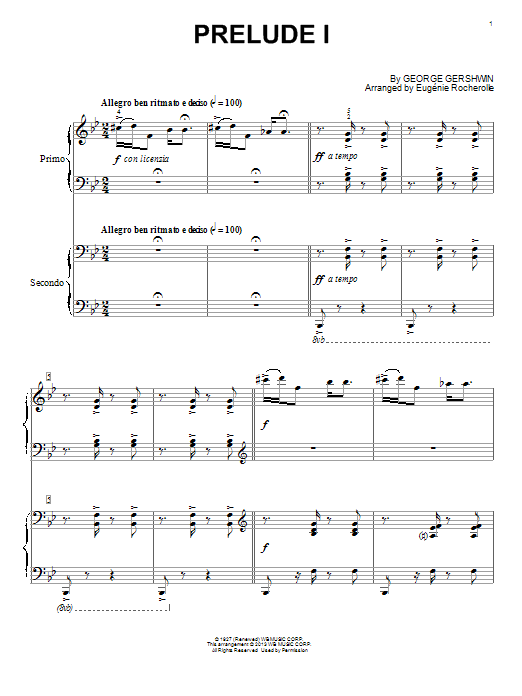 Download Eugénie Rocherolle Prelude I (Allegro Ben Ritmato E Deciso) Sheet Music and learn how to play Piano Duet PDF digital score in minutes
