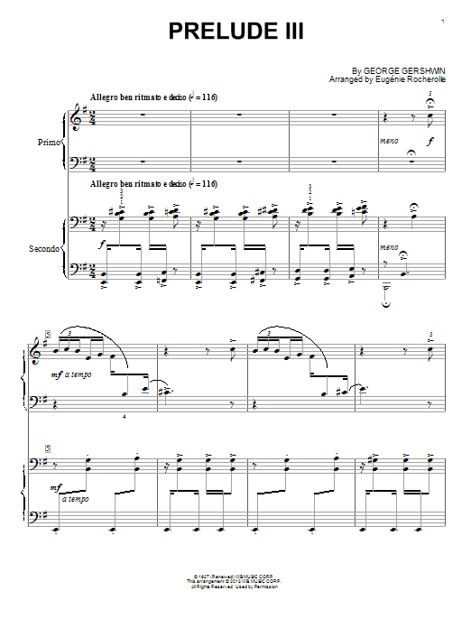 Download George Gershwin Prelude III (Allegro Ben Ritmato E Deciso) Sheet Music and learn how to play Piano Duet PDF digital score in minutes