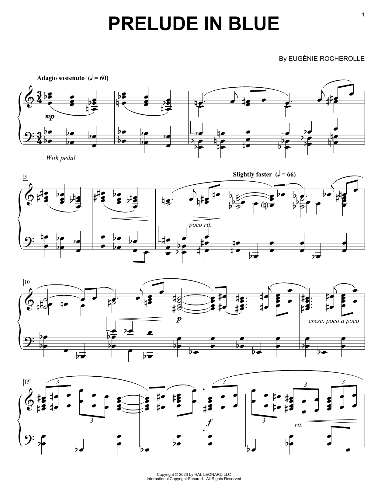 Download Eugénie Rocherolle Prelude In Blue Sheet Music and learn how to play Piano Solo PDF digital score in minutes