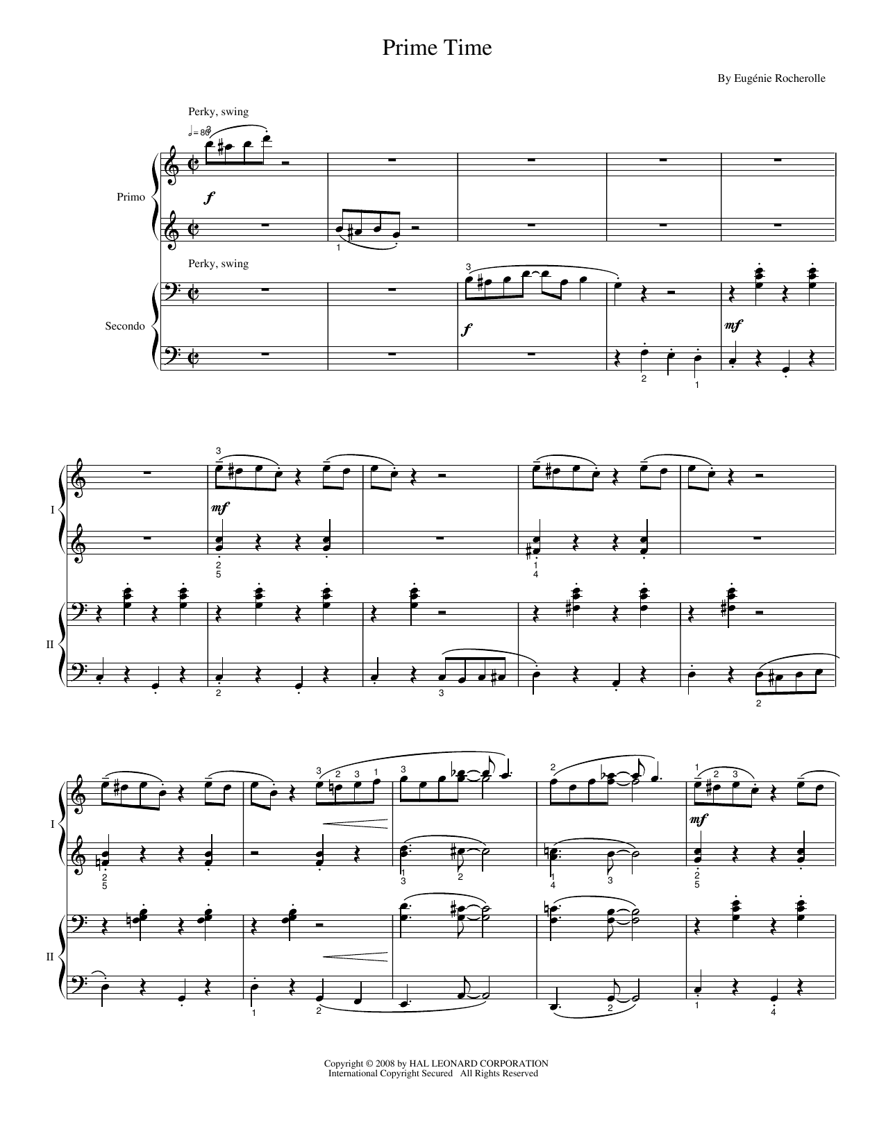 Download Eugénie Rocherolle Prime Time (DUET) Sheet Music and learn how to play Piano Duet PDF digital score in minutes