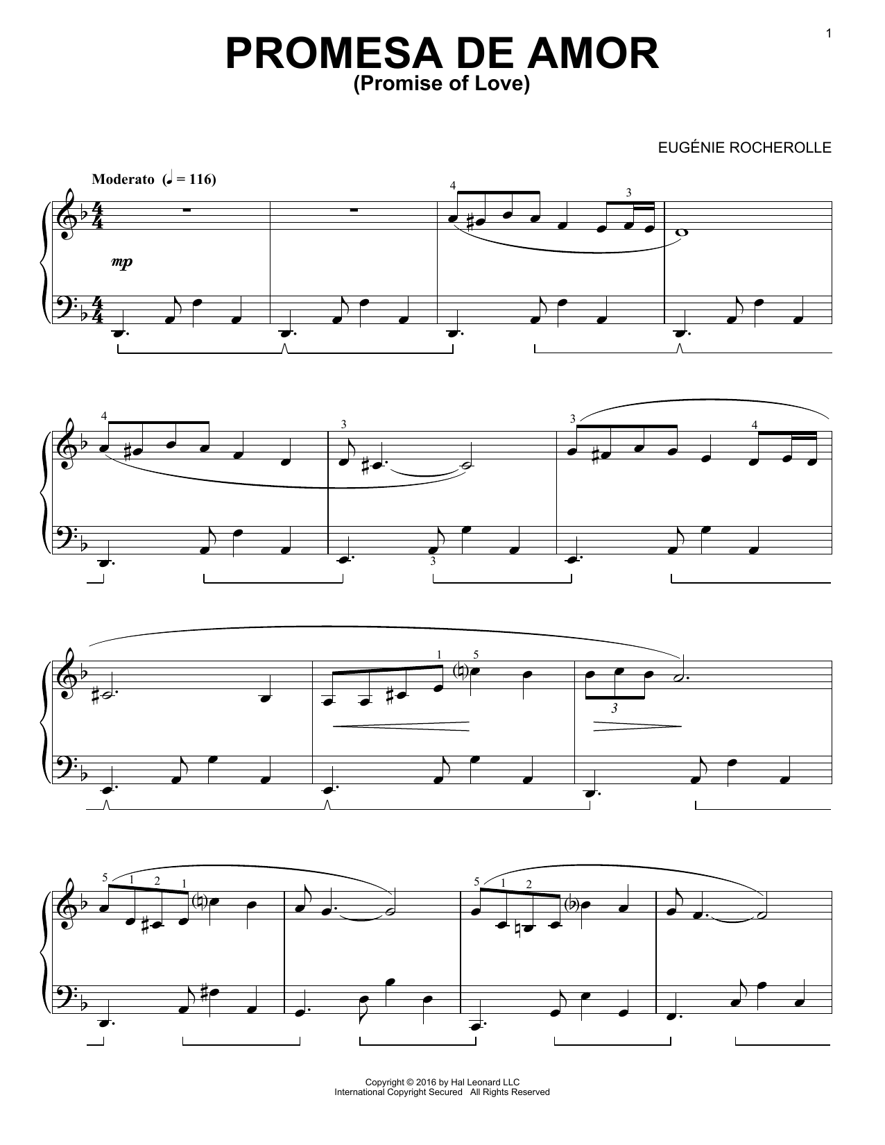 Download Eugénie Rocherolle Promesa De Amor Sheet Music and learn how to play Piano PDF digital score in minutes