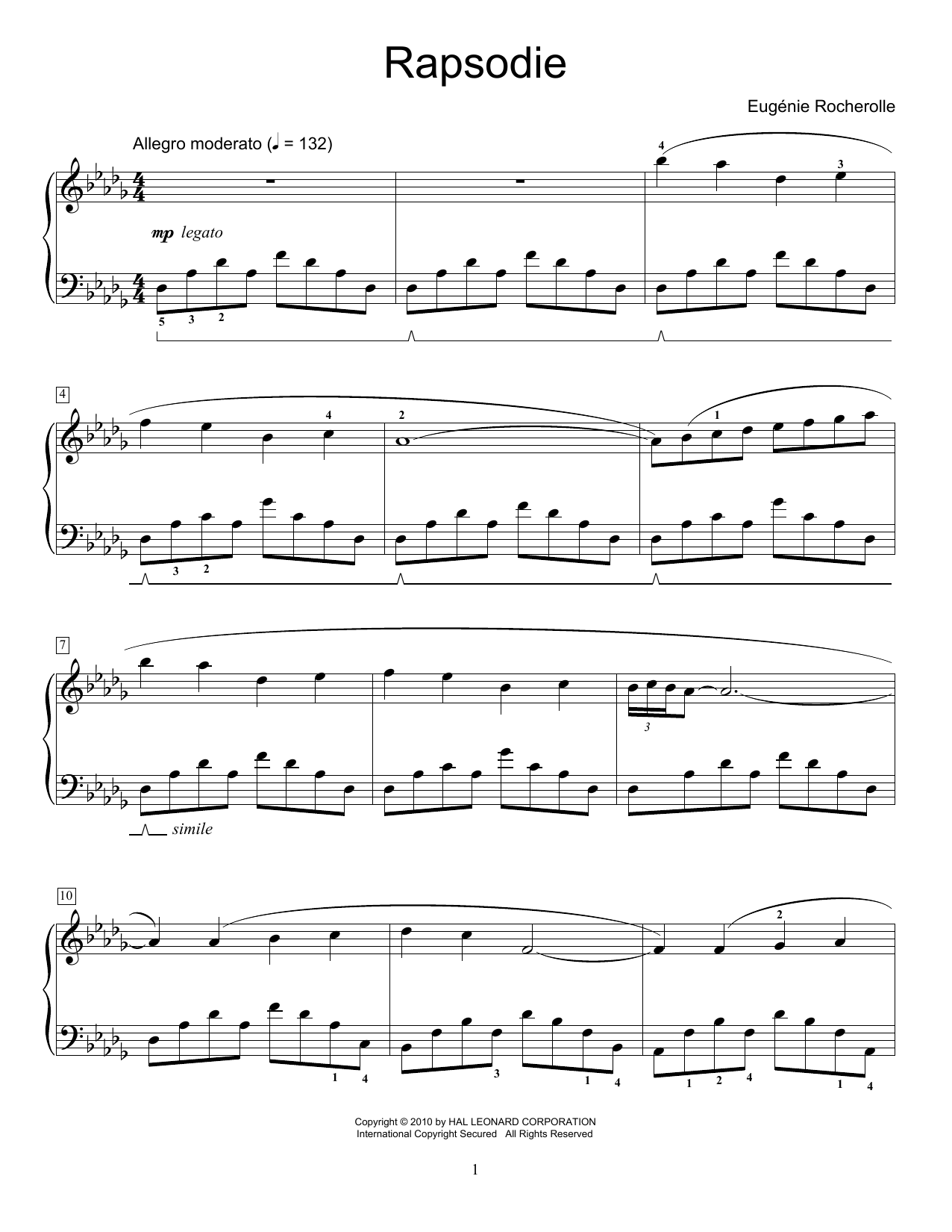 Download Eugénie Rocherolle Rapsodie Sheet Music and learn how to play Piano Solo PDF digital score in minutes
