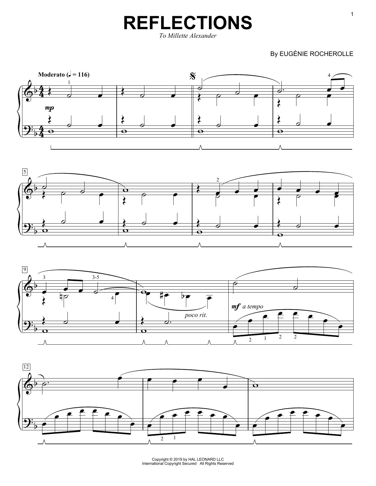 Download Eugénie Rocherolle Reflections Sheet Music and learn how to play Piano Solo PDF digital score in minutes