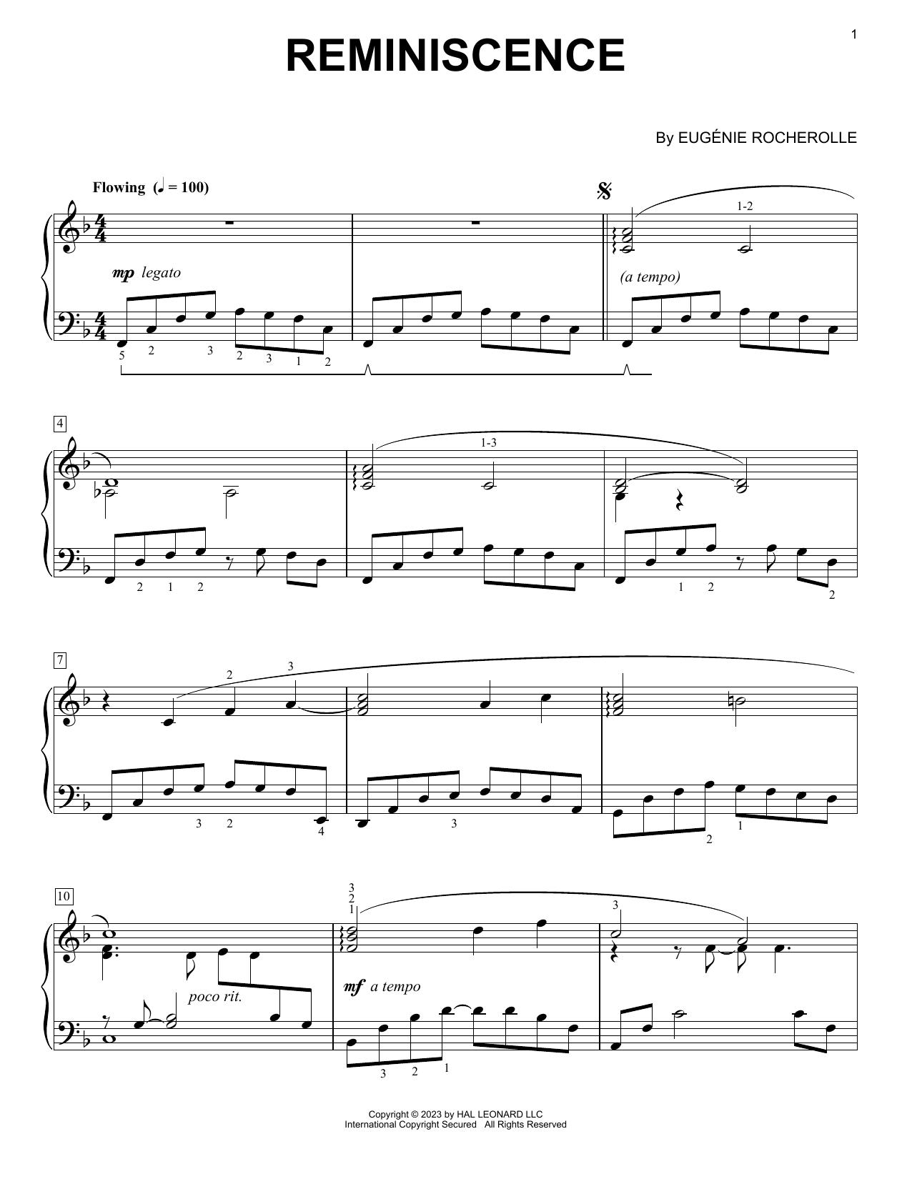 Download Eugénie Rocherolle Reminiscence Sheet Music and learn how to play Piano Solo PDF digital score in minutes