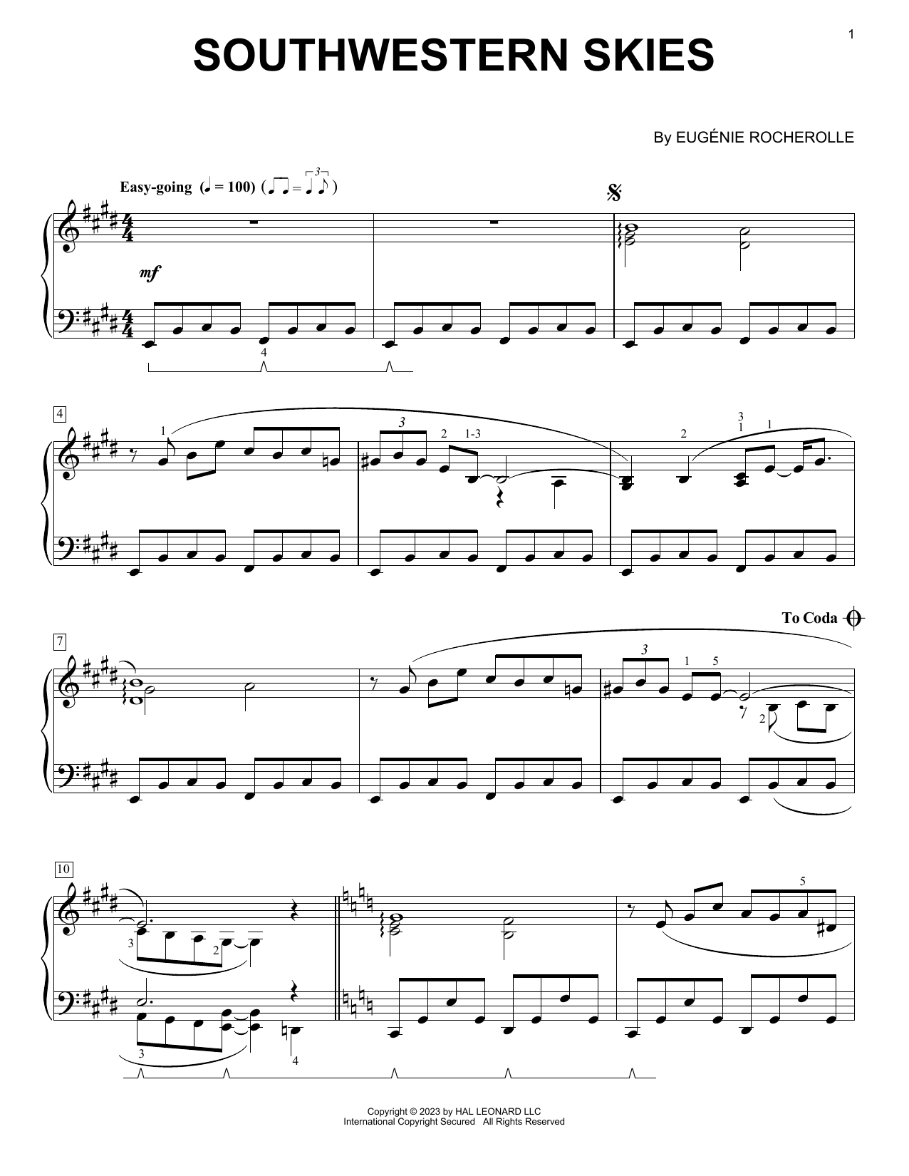 Download Eugénie Rocherolle Southwestern Skies Sheet Music and learn how to play Piano Solo PDF digital score in minutes