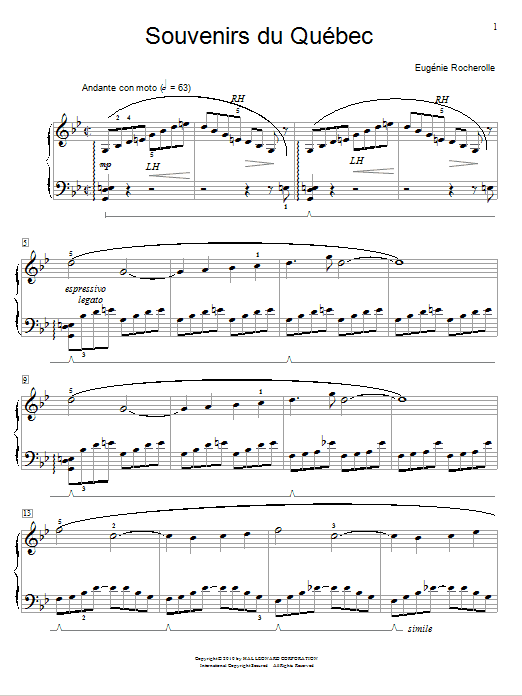 Download Eugenie Rocherolle Souvenirs du Quebec Sheet Music and learn how to play Easy Piano PDF digital score in minutes