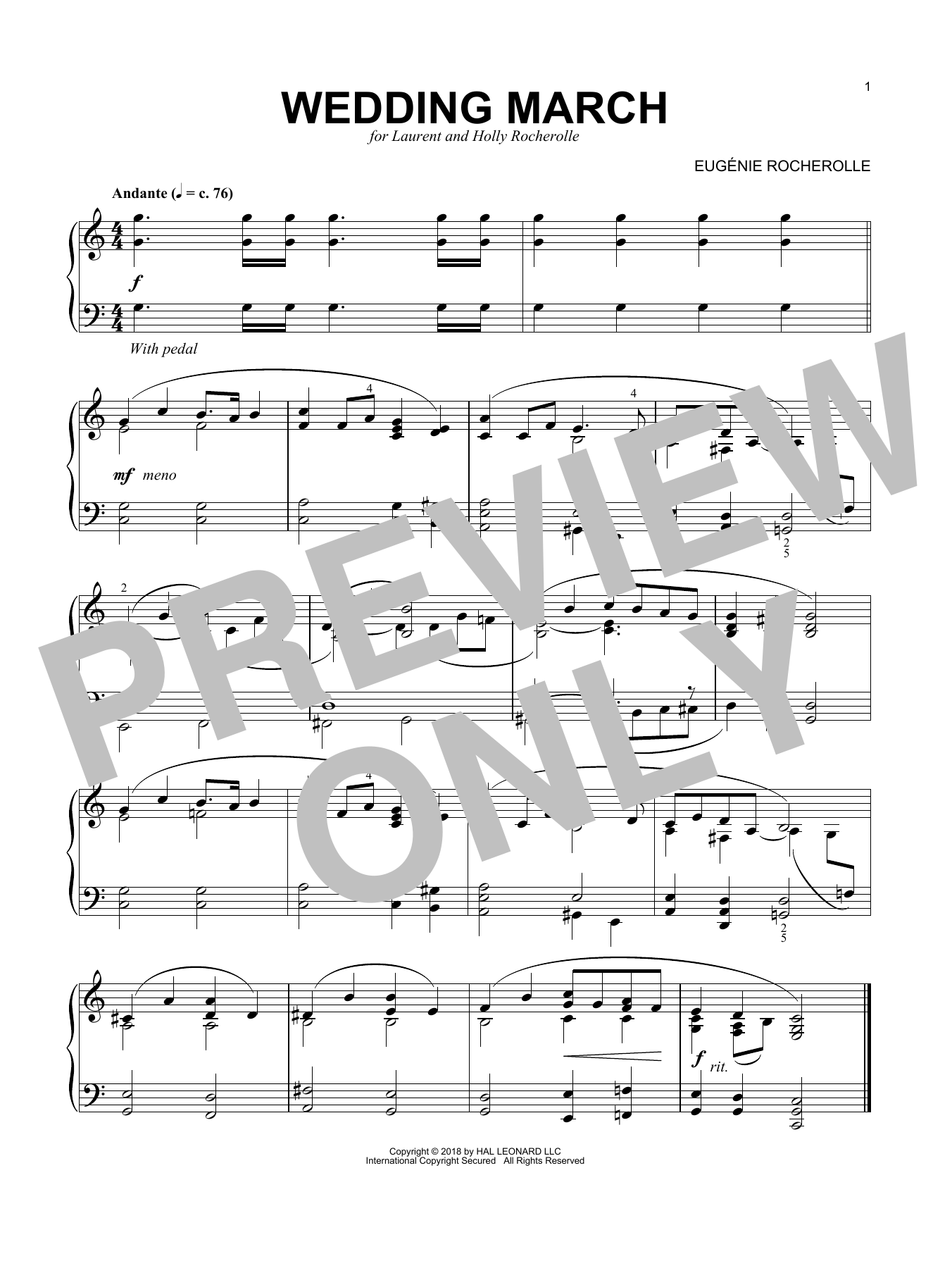 Download Eugénie Rocherolle Wedding March Sheet Music and learn how to play Piano Solo PDF digital score in minutes