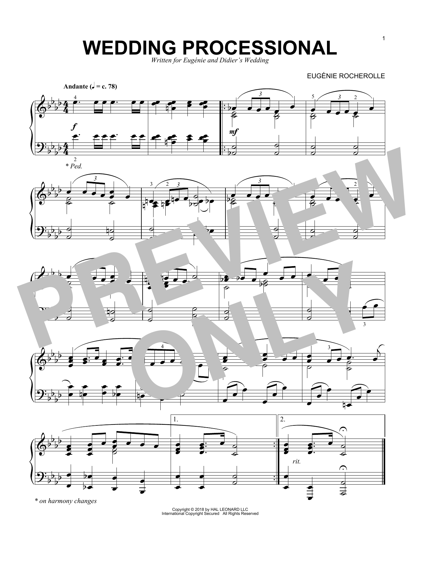 Download Eugénie Rocherolle Wedding Processional Sheet Music and learn how to play Piano Solo PDF digital score in minutes