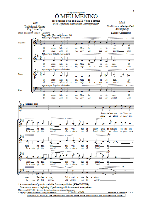 Download Eurico Carrapatoso O Meu Menino Sheet Music and learn how to play SATB PDF digital score in minutes