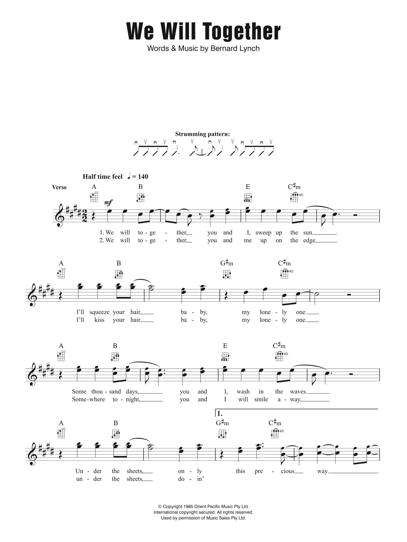 Download Eurogliders We Will Together Sheet Music and learn how to play Melody Line, Lyrics & Chords PDF digital score in minutes