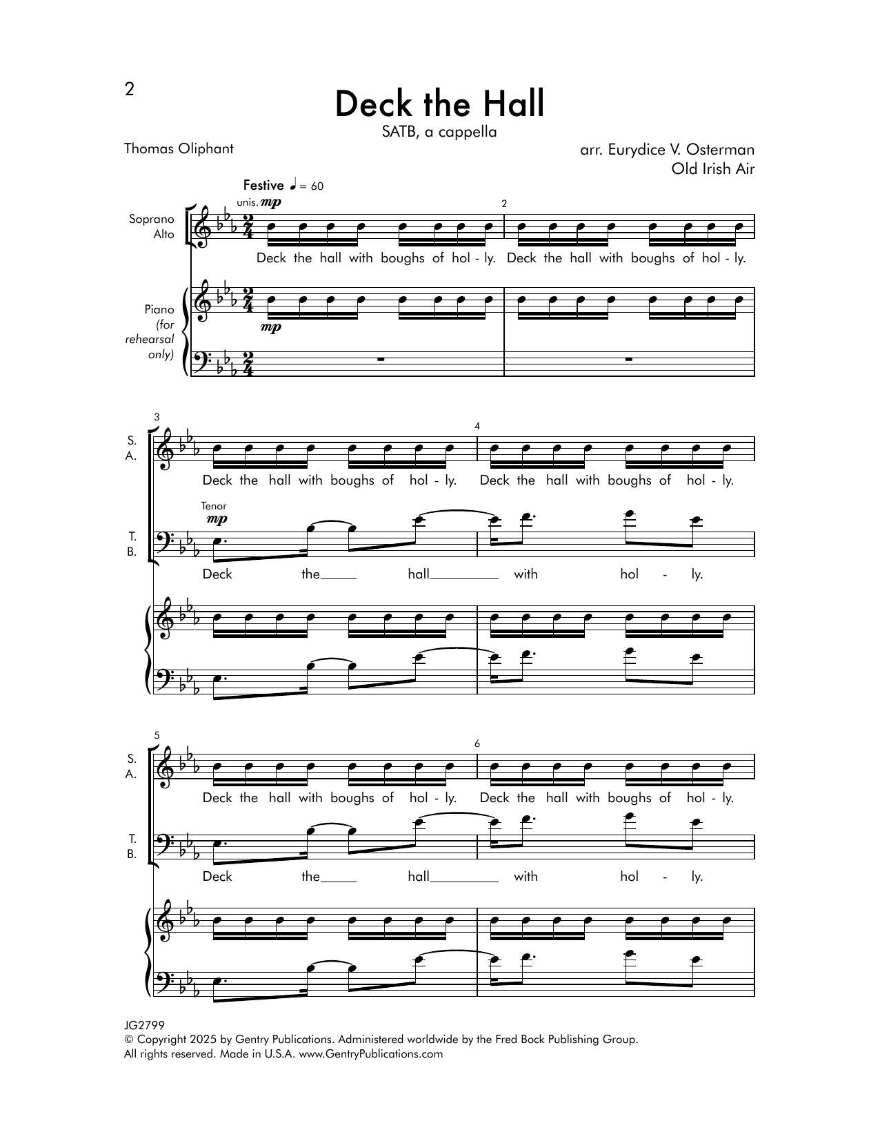 Download Eurydice V. Osterman Deck The Hall Sheet Music and learn how to play SATB Choir PDF digital score in minutes