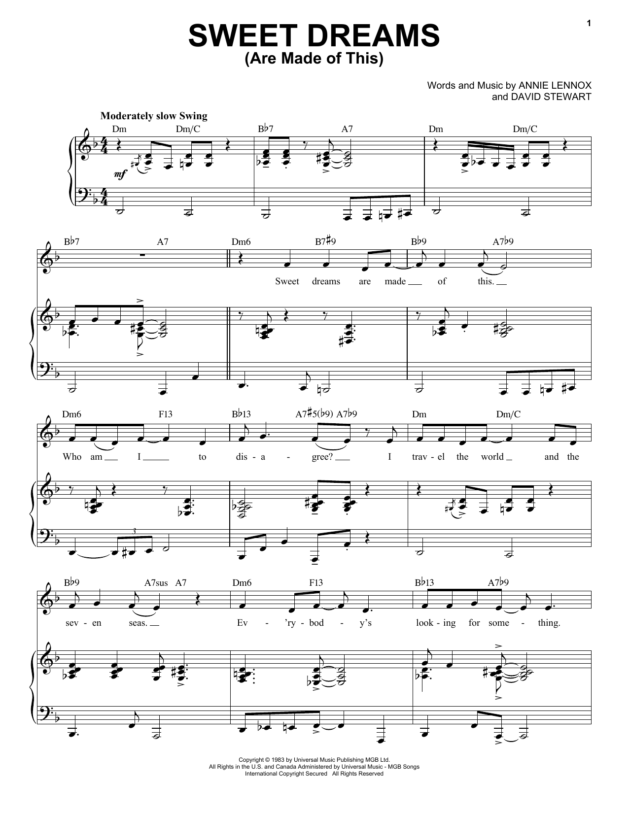 Download Eurythmics Sweet Dreams (Are Made Of This) [Jazz version] (arr. Brent Edstrom) Sheet Music and learn how to play Piano & Vocal PDF digital score in minutes