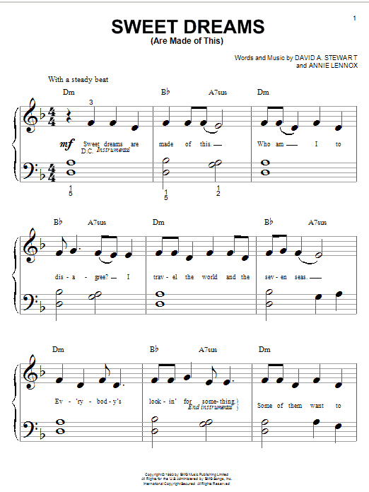 Download Eurythmics Sweet Dreams (Are Made Of This) Sheet Music and learn how to play Alto Saxophone PDF digital score in minutes