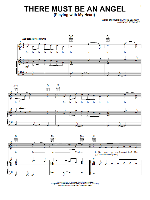 Download Eurythmics There Must Be An Angel (Playing With My Heart) Sheet Music and learn how to play Alto Saxophone PDF digital score in minutes