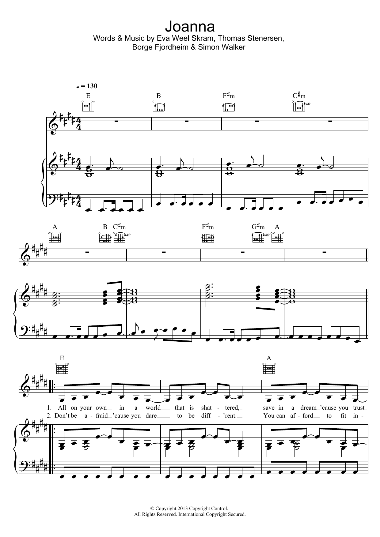 Download Eva & The Heartmaker Joanna Sheet Music and learn how to play Piano, Vocal & Guitar (Right-Hand Melody) PDF digital score in minutes