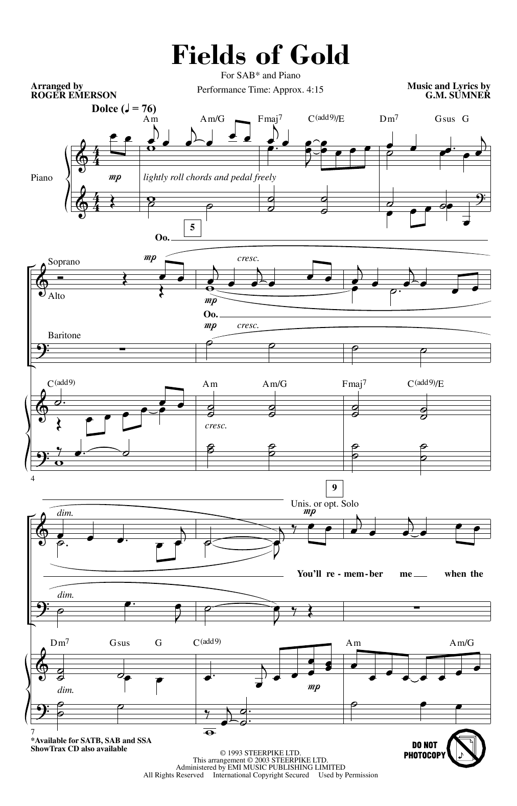 Download Eva Cassidy Fields Of Gold (arr. Roger Emerson) Sheet Music and learn how to play SATB Choir PDF digital score in minutes