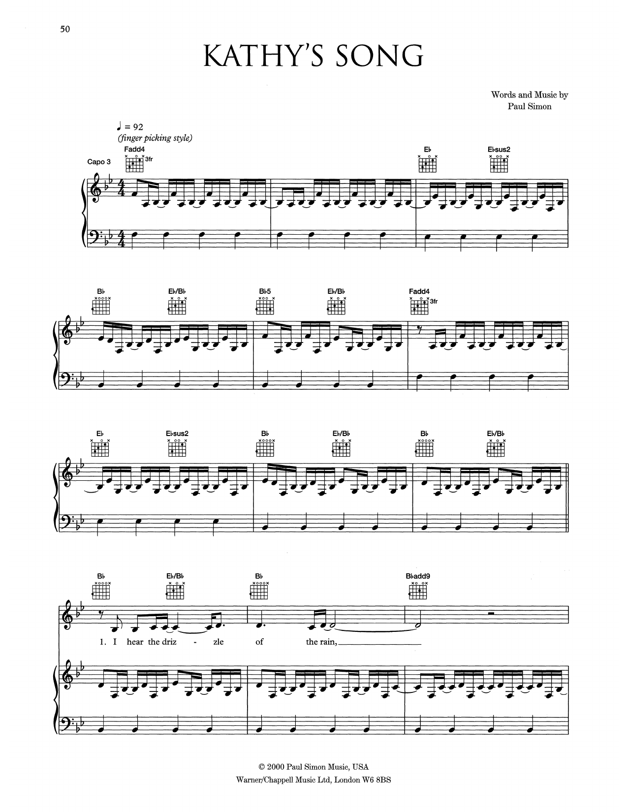 Download Eva Cassidy Kathy's Song Sheet Music and learn how to play Piano, Vocal & Guitar Chords (Right-Hand Melody) PDF digital score in minutes