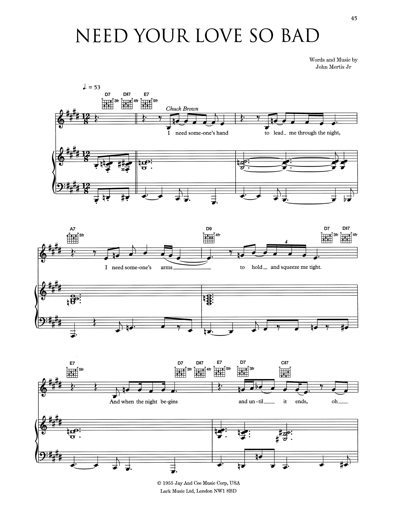 Download Eva Cassidy Need Your Love So Bad Sheet Music and learn how to play Piano, Vocal & Guitar Chords (Right-Hand Melody) PDF digital score in minutes