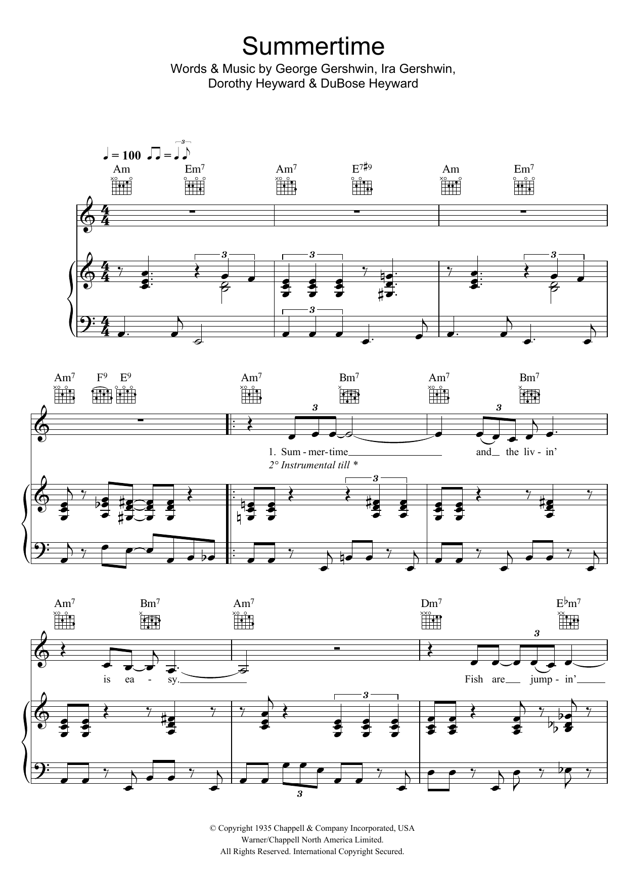 Download Eva Cassidy Summertime (from Porgy And Bess) Sheet Music and learn how to play Piano, Vocal & Guitar PDF digital score in minutes