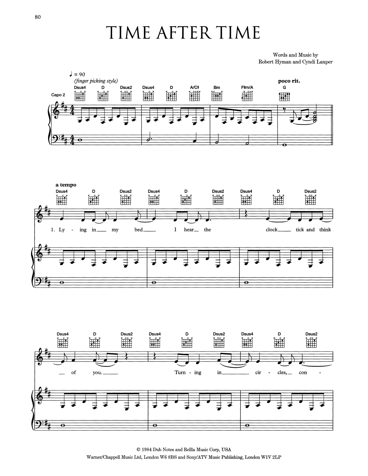 Download Eva Cassidy Time After Time Sheet Music and learn how to play Piano, Vocal & Guitar Chords (Right-Hand Melody) PDF digital score in minutes