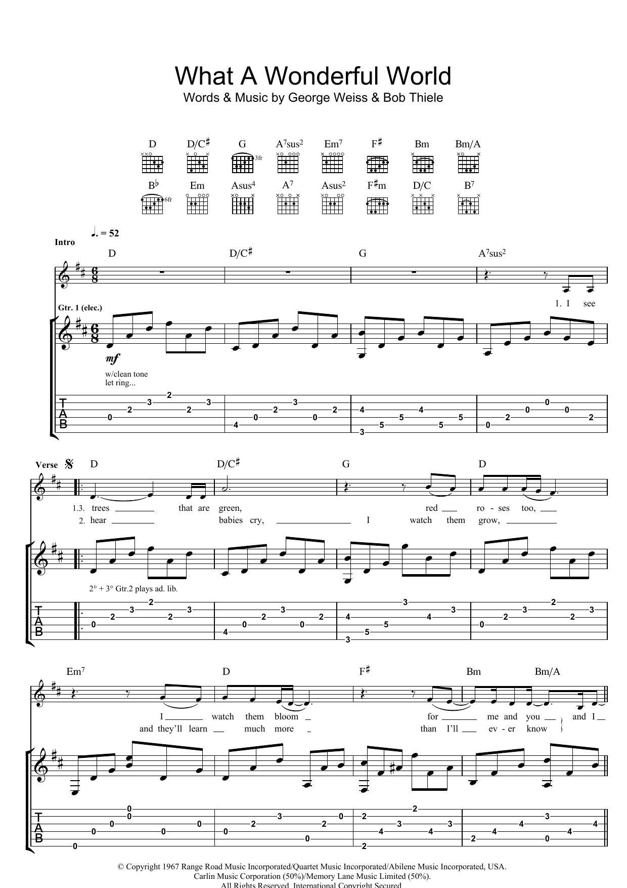 Download Eva Cassidy What A Wonderful World Sheet Music and learn how to play Guitar Tab PDF digital score in minutes