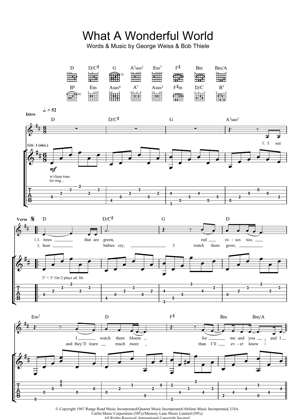 Download Eva Cassidy What A Wonderful World Sheet Music and learn how to play Piano, Vocal & Guitar Chords (Right-Hand Melody) PDF digital score in minutes