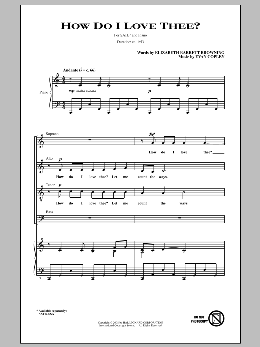 Download Evan Copley How Do I Love Thee? Sheet Music and learn how to play SSA PDF digital score in minutes