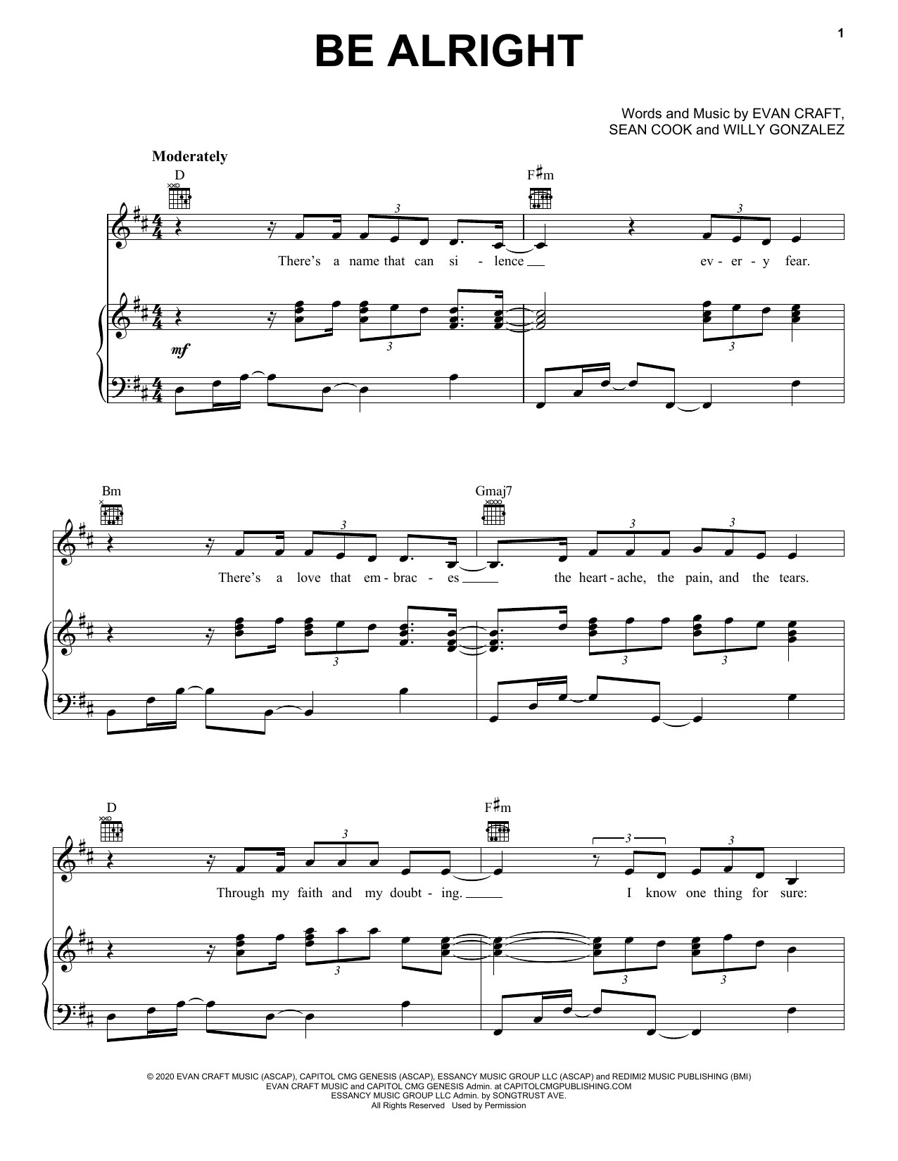 Download Evan Craft, Danny Gokey & Redimi2 Be Alright Sheet Music and learn how to play Piano, Vocal & Guitar Chords (Right-Hand Melody) PDF digital score in minutes